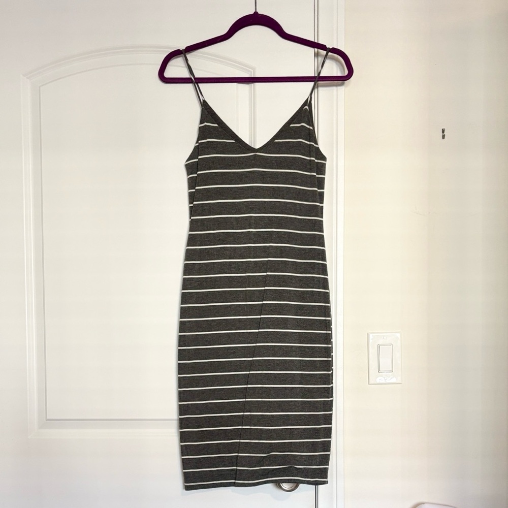 Dark Gray and White Striped Midi Dress Size Small